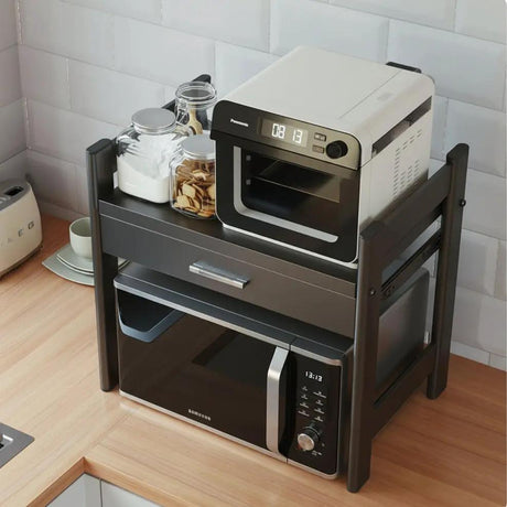 Heavy-Duty Microwave Stand with Storage Drawer Black Kitchen Furniture Microwave Oven Accessories