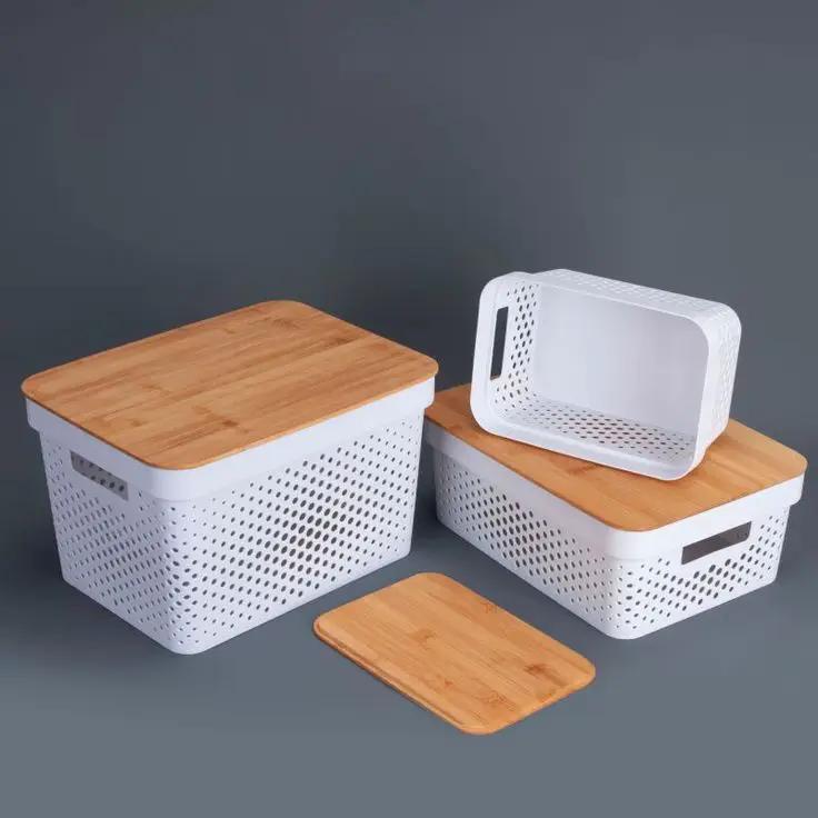 Modern Storage Basket with Bamboo Lid Storage & Organisation Household Storage Baskets