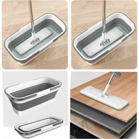 Self-Wringing Flat Mop with Foldable Bucket Cleaning Mops