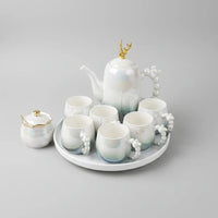 12pc Gold Deer Lid Accent Porcelain Tea Set Kitchenware Tea Sets