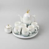 12pc Gold Deer Lid Accent Porcelain Tea Set Kitchenware Tea Sets