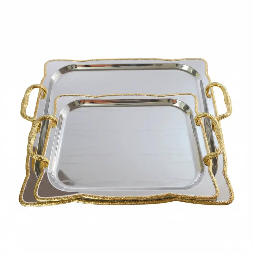 3pcs Stainless Steel Serving Trays with Gold Handles Serving Tray Serving Trays
