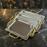 3pcs Stainless Steel Serving Trays with Gold Handles Serving Tray Serving Trays