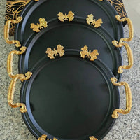 3pcs Stainless Steel Serving Trays with Gold Handles Serving Tray Serving Trays