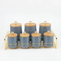 7-Piece Ceramic Spice Jars Set with Bamboo Lids Kitchen Storage Food Storage Containers