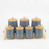 7-Piece Ceramic Spice Jars Set with Bamboo Lids Kitchen Storage Food Storage Containers