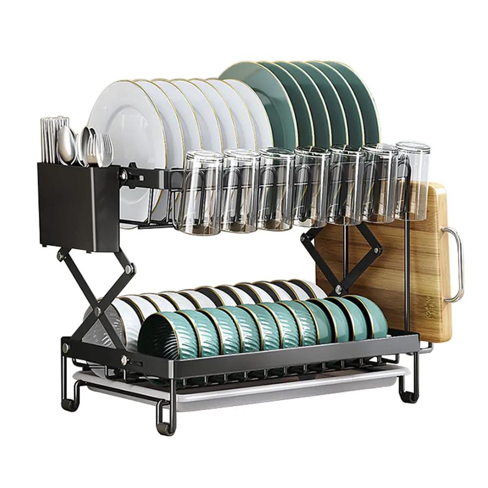 2-Tier Foldable Dish Drying Rack Dish Racks