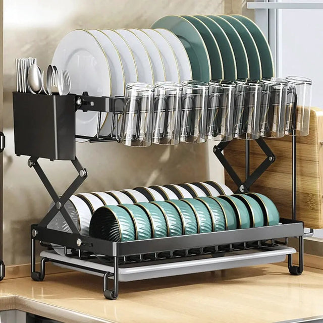 2-Tier Foldable Dish Drying Rack Dish Racks
