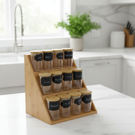 12-Piece Glass Spice Jar Set with Bamboo Stand spice organizers Food Storage Containers
