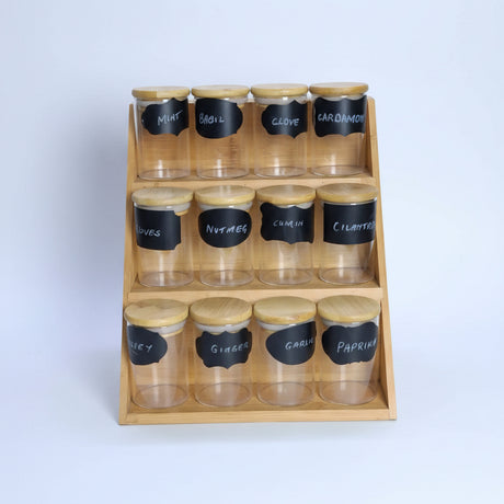 12-Piece Glass Spice Jar Set with Bamboo Stand spice organizers Food Storage Containers