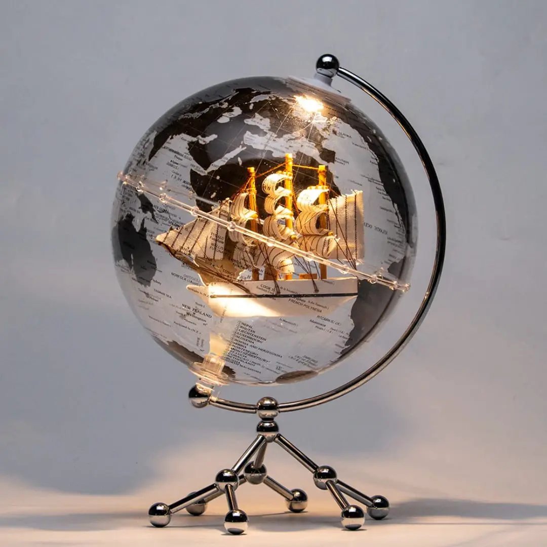 LED Illuminated World Globe with Metal Stand Decor Desktop Globes