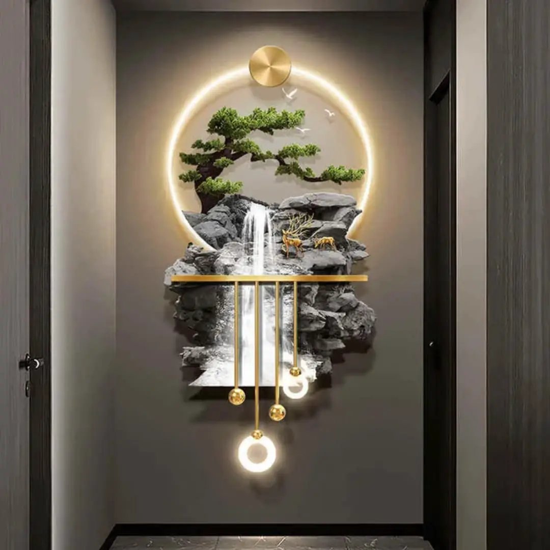 3D Waterfall LED Wall Art with Nature Scene Decor Artwork