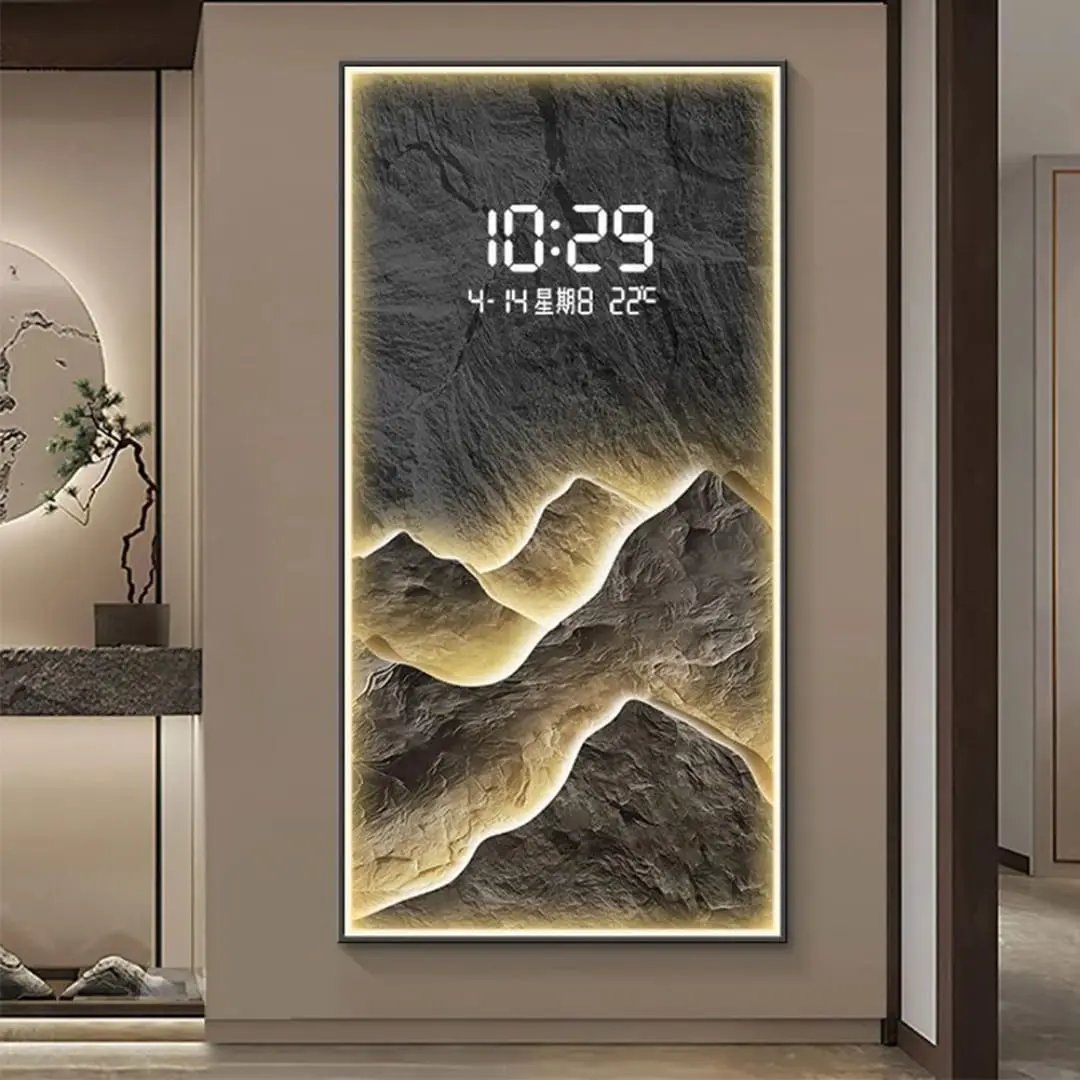 LED Mountain Landscape Wall Clock with Display Decor Wall Clocks