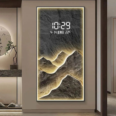 LED Mountain Landscape Wall Clock with Display Decor Wall Clocks
