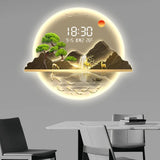 LED Mountain Landscape Wall Clock with Display Decor Wall Clocks