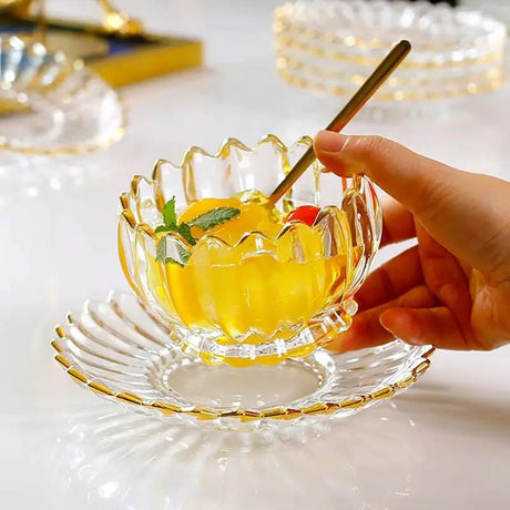 European Style Flower Glass Bowl Glassware Serving Bowls