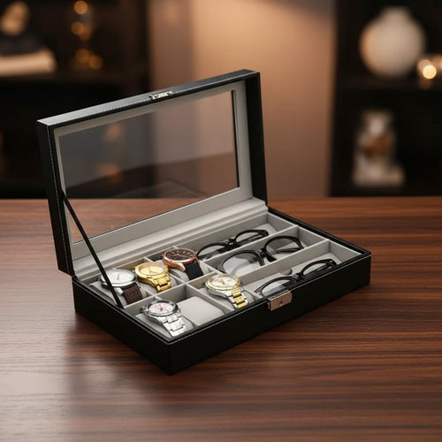 Watch & Glasses Leather Organiser Box Closet Organizer Jewelry Boxes
