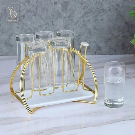 Gold Metal Glass Drying Rack with Drain Tray Dish Racks & Drain Boards