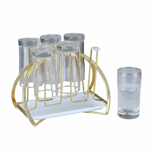 Gold Metal Glass Drying Rack with Drain Tray Dish Racks & Drain Boards