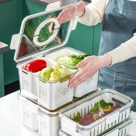 Stackable Fridge Produce Storage Box with Drainer Food Storage Containers