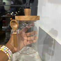 Multi-purpose Glass Sealed Storage Jar with Acacia Wood Lid and Spoon Kitchen Storage Food Storage Containers