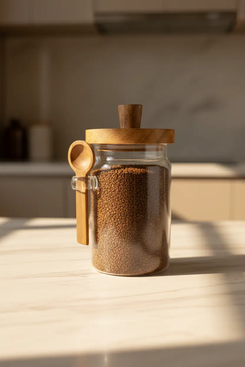 Multi-purpose Glass Sealed Storage Jar with Acacia Wood Lid and Spoon Kitchen Storage Food Storage Containers