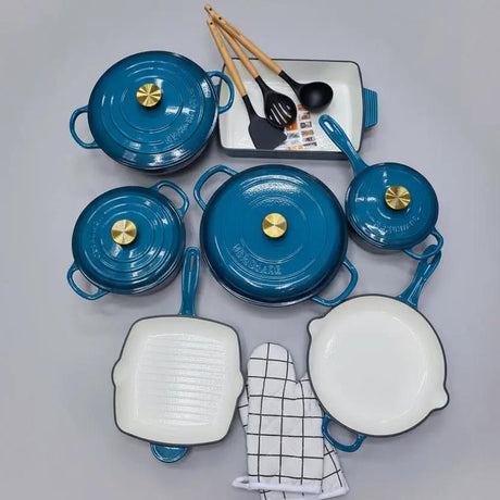 12 Pcs Enamel Cast Iron Cooking Pot Set Cookware Cookware & Bakeware Combo Sets