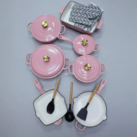 12 Pcs Enamel Cast Iron Cooking Pot Set Cookware Cookware & Bakeware Combo Sets