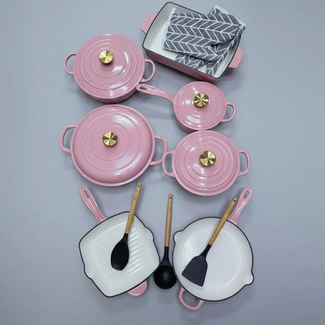 12 Pcs Enamel Cast Iron Cooking Pot Set Cookware Cookware & Bakeware Combo Sets
