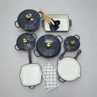 12 Pcs Enamel Cast Iron Cooking Pot Set Cookware Cookware & Bakeware Combo Sets