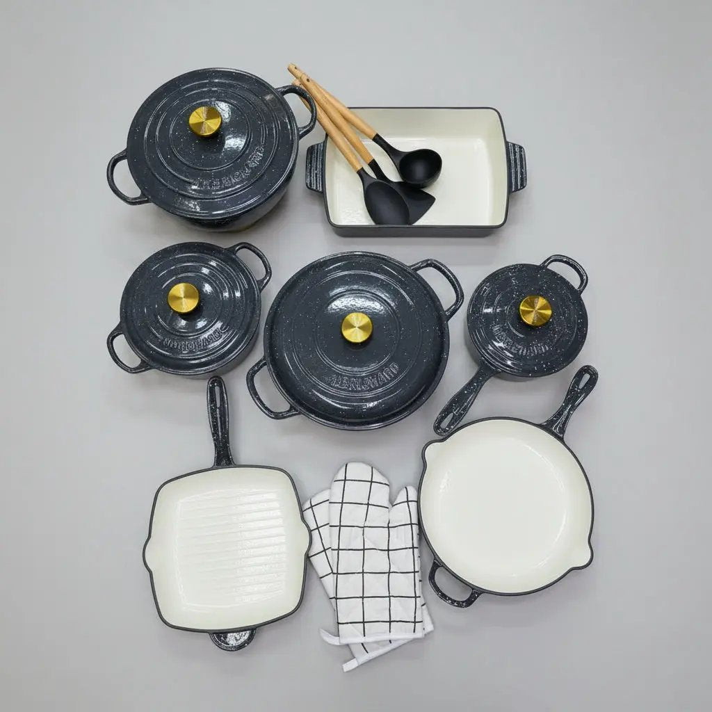 12 Pcs Enamel Cast Iron Cooking Pot Set Cookware Cookware & Bakeware Combo Sets