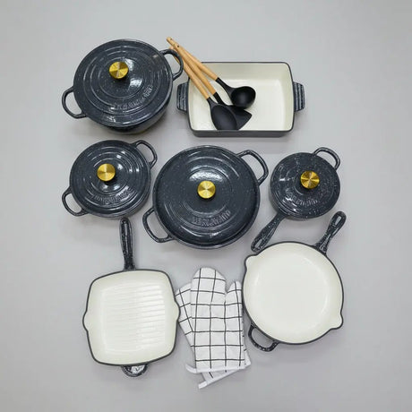 12 Pcs Enamel Cast Iron Cooking Pot Set Cookware Cookware & Bakeware Combo Sets