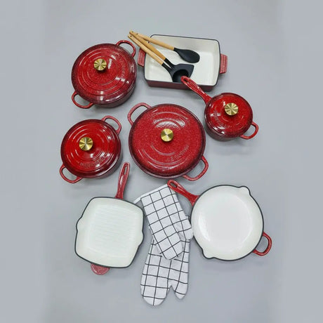 12 Pcs Enamel Cast Iron Cooking Pot Set Cookware Cookware & Bakeware Combo Sets