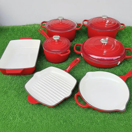 12 Pcs Enamel Cast Iron Cooking Pot Set Cookware Cookware & Bakeware Combo Sets