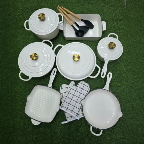 12 Pcs Enamel Cast Iron Cooking Pot Set Cookware Cookware & Bakeware Combo Sets