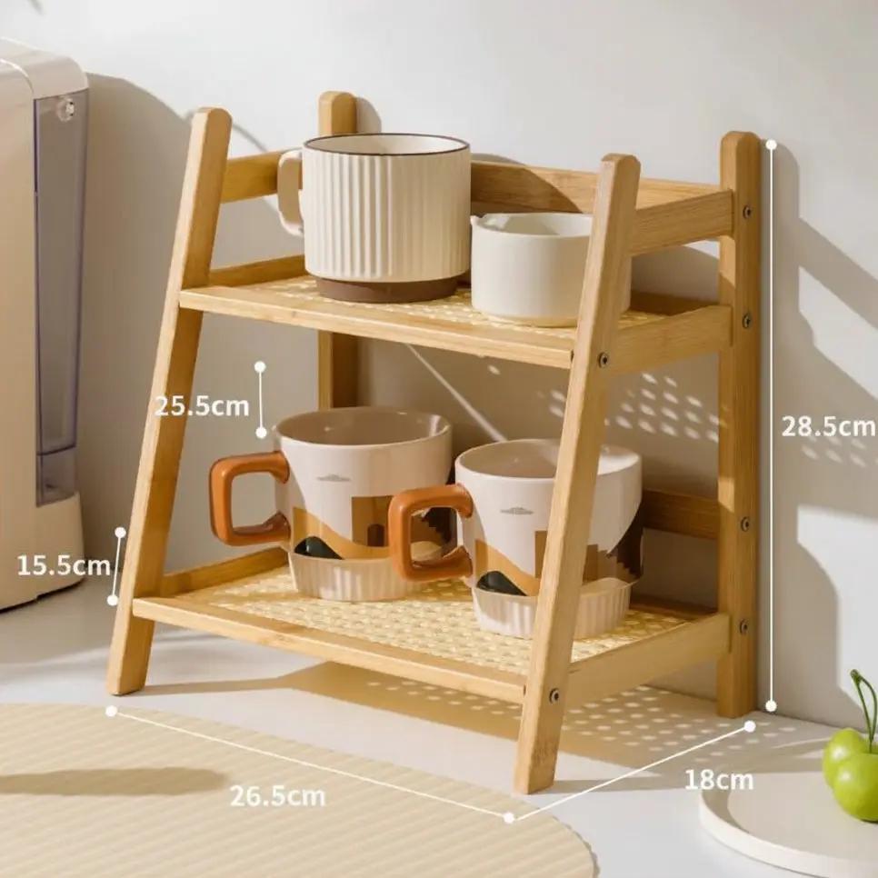 2-Tier Wooden Desktop Storage Shelf Home & Office Storage Rack Bookcases & Shelves