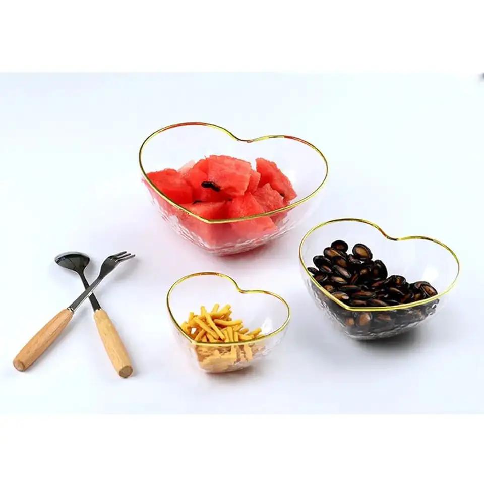 3 Pcs Heart-Shaped Glass Salad Bowl Set Kitchen & Dining Serving Bowls