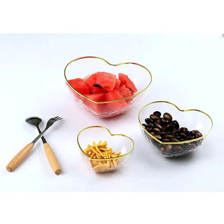 3 Pcs Heart-Shaped Glass Salad Bowl Set Kitchen & Dining Serving Bowls