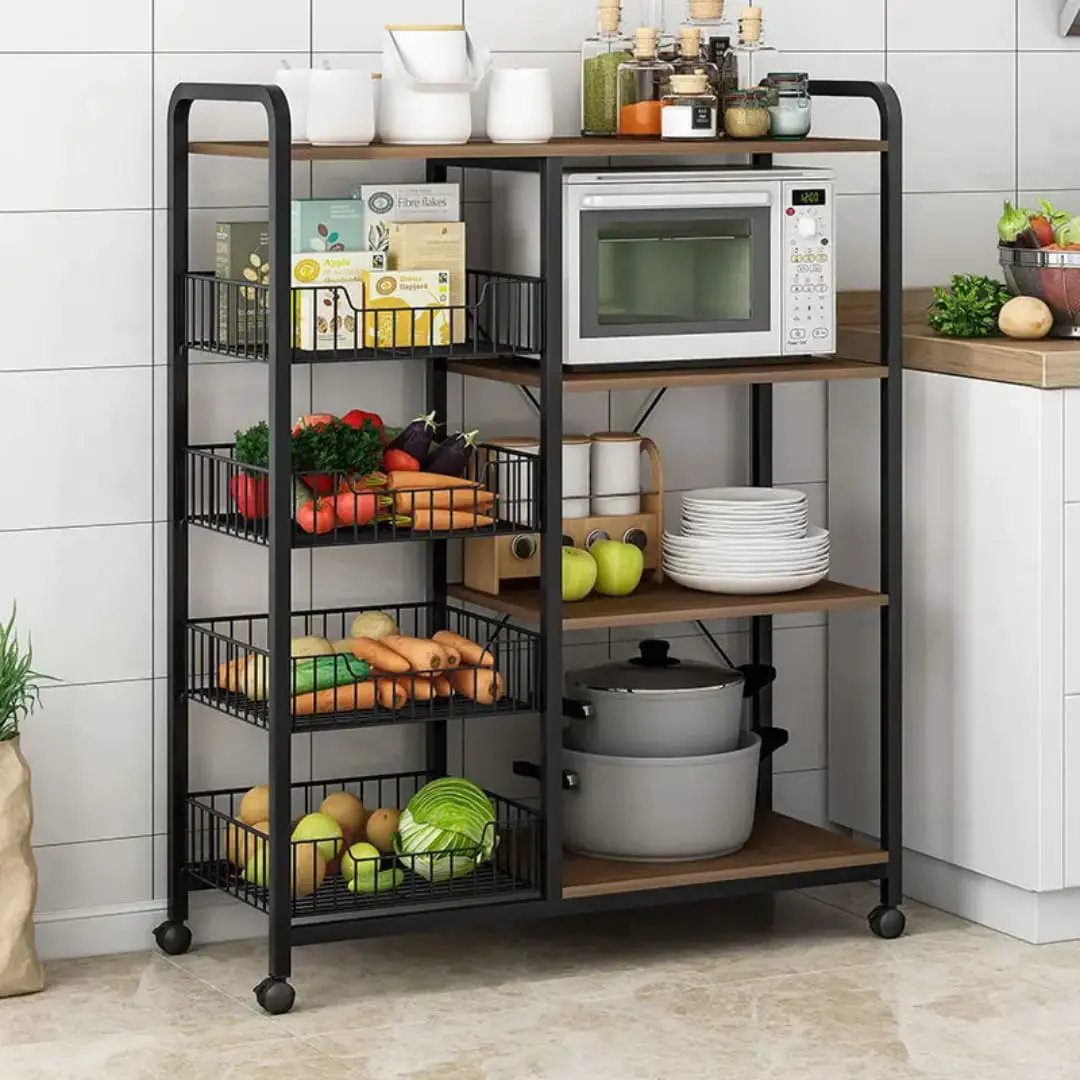 Metallic Kitchen Rack with Lockable Wheels Kitchen & Storage Carts