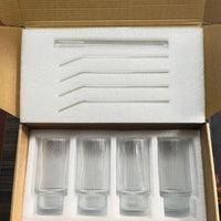 Highball Crystal Ribbed Glasses with Bamboo Lids & Straws Set of 4 Kitchen & Dining Drinkware Sets