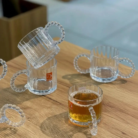 Embossed Vintage Glass Coffee Mugs with Pearl Handle Set of 6 Kitchen & Dining Drinkware Sets