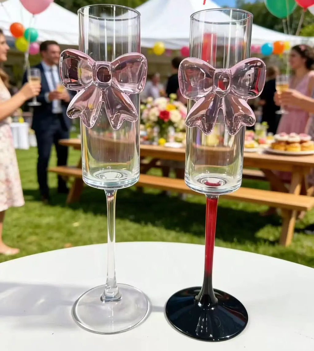 Pink Bow Champagne Flutes Set of 6 Kitchen & Dining Champagne Glasses