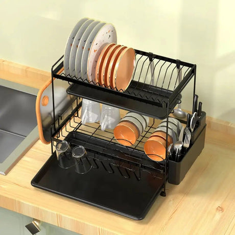 Double Layer Carbon Steel Dishrack Kitchen & Dining Dish Racks