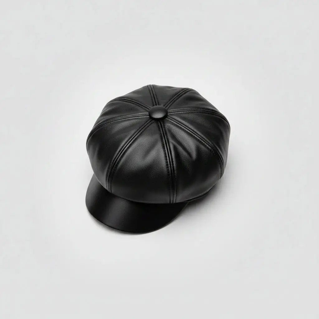 Vintage Faux Leather Unisex Newsboy Beret Cap Fashion & Accessories Berets