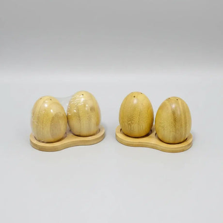 Bamboo Egg-Shaped Salt & Pepper Shakers Set 3pcs Kitchen & Dining Shaker Sets