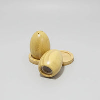 Bamboo Egg-Shaped Salt & Pepper Shakers Set 3pcs Kitchen & Dining Shaker Sets