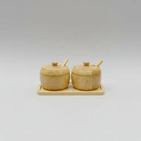 3-Piece Bamboo Condiment Jar Set with Tray Kitchen & Dining Food Storage Containers