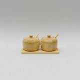 3-Piece Bamboo Condiment Jar Set with Tray Kitchen & Dining Food Storage Containers