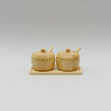 3-Piece Bamboo Condiment Jar Set with Tray Kitchen & Dining Food Storage Containers