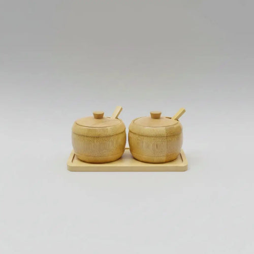 3-Piece Bamboo Condiment Jar Set with Tray Kitchen & Dining Food Storage Containers